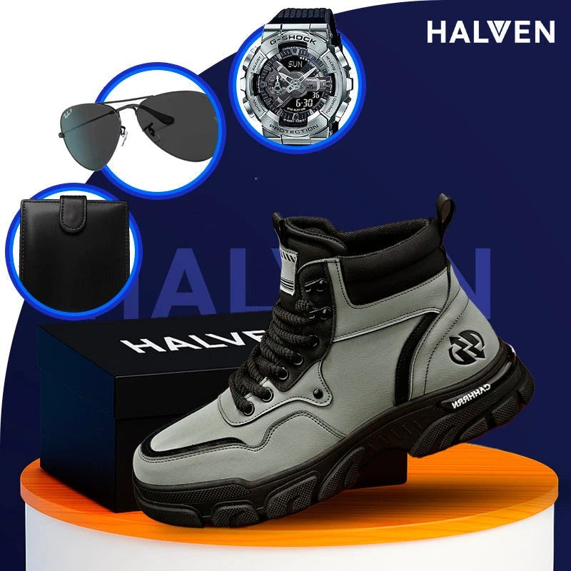 Bota Masculina Vallor em Couro Legítimo Ortopédica e Sola Antiderrapante +BRINDES: Relógio, Carteira e Óculos de Sol