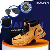 Bota Masculina Vallor em Couro Legítimo Ortopédica e Sola Antiderrapante +BRINDES: Relógio, Carteira e Óculos de Sol