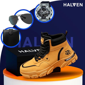 Bota Masculina Vallor em Couro Legítimo Ortopédica e Sola Antiderrapante +BRINDES: Relógio, Carteira e Óculos de Sol