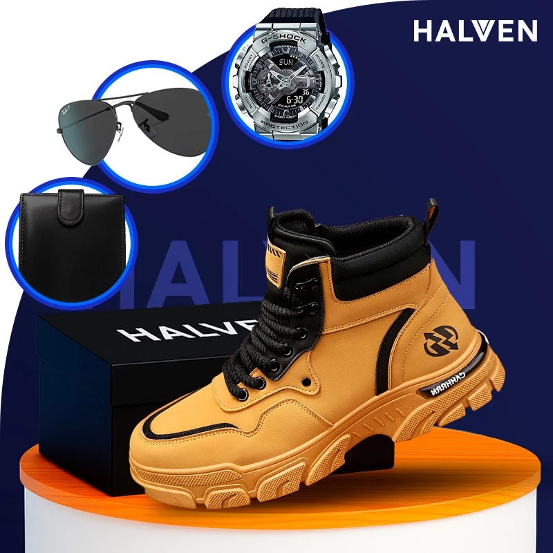 Bota Masculina Vallor em Couro Legítimo Ortopédica e Sola Antiderrapante +BRINDES: Relógio, Carteira e Óculos de Sol