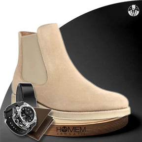 Kit Bota Masculina Chelsea Darex Cano Médio em 100% Couro Bovino + BRINDES: Relógio Tático, Cinto e Carteira