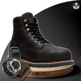 Kit Bota Masculina Norex Cano Médio em 100% Couro Bovino + BRINDES: Relógio Tático, Cinto e Carteira