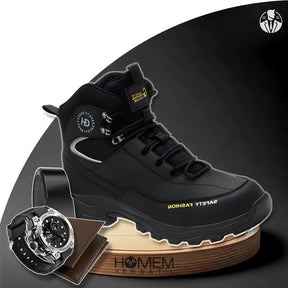 Kit Bota Masculina Safety em 100% Couro Legítimo (à Prova D'Água e Antiderrapante) + 3 BRINDES Limitados