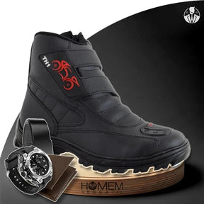 Kit Bota Ortopédica Vulkan com Cano Médio em 100% Couro Floater + BRINDES: Relógio Tático, Cinto e Carteira