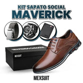 Kit Sapato Social Maverick de Couro Legítimo + 3 BRINDES: Cinto, Relógio e Carteira