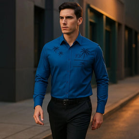 [PAGUE 3 LEVE 5] Camisa Social Masculina Rivanel em 68% Viscose, 27% Seda Tecnológica e 5% Elastano + BRINDES: Cinto, Carteira e Relógio